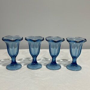 Vintage Tall Parfait Glasses Ice Cream Sunday Bowls Dusk Blue color set of 4